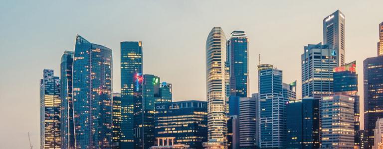 City skyline with skyscrapers.