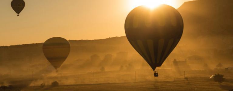 hot air balloons in the sky.
