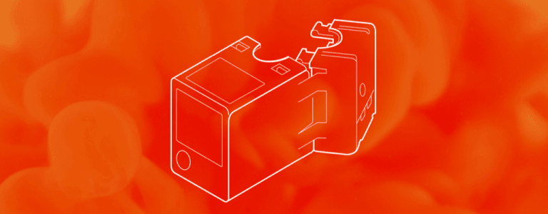 Orange background with icon of sensor in the centre.