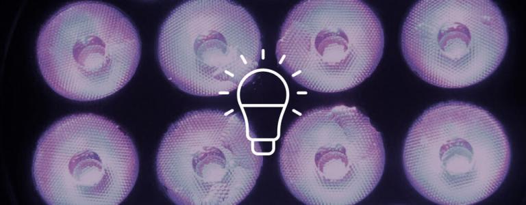 8 energy efficient lights with a white bulb icon in the centre
